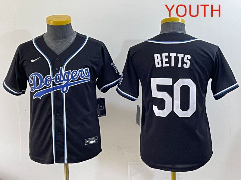 Youth 2025 Los Angeles Dodgers 50 Betts Black Three generations Fashion Nike MLB Jersey style 1